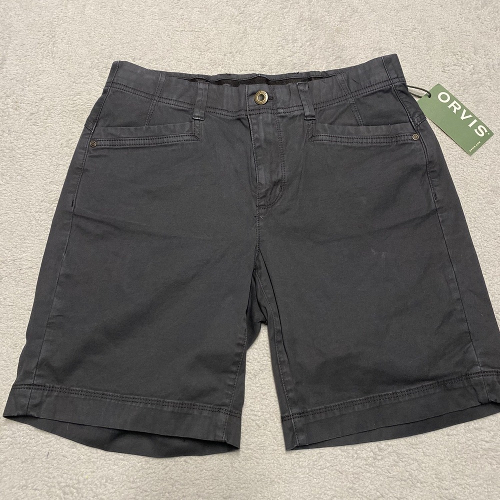 Orvis Chino Shorts Womens 6 Washed Black Dyed Flat Front 8" Inseam NEW‎